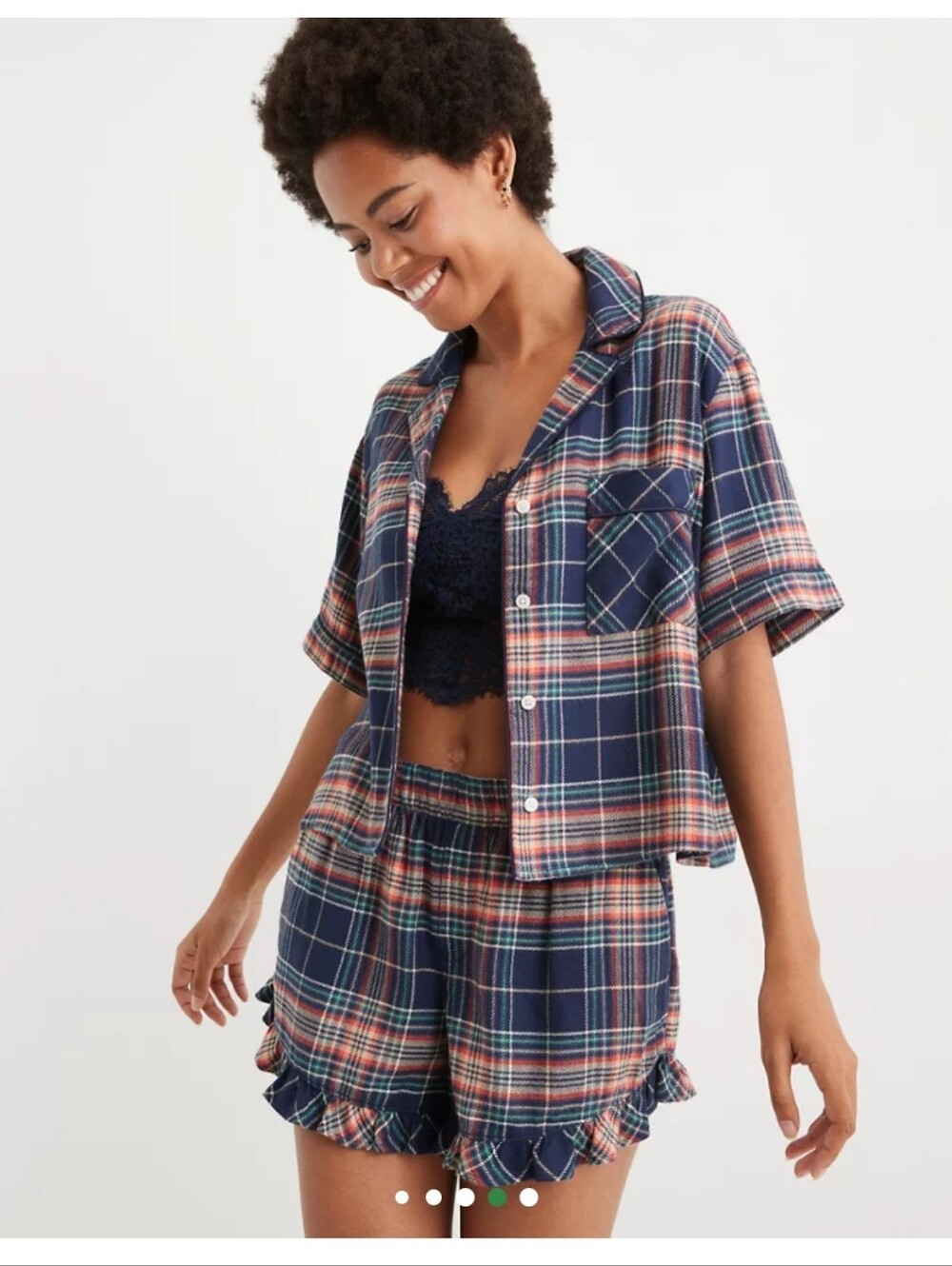 Aerie plaid ruffle cotton pajama set